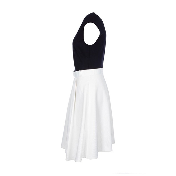Ted Baker Navy Ivory White Cap Sleeve Midi Dress Pleated Skirt - Ted Sz 1 US 0-2 - Picture 2 of 16